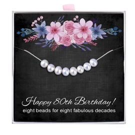 ALoveSoul 80th Birthday Gifts for Women - 925 Sterling Silver Necklace, 8 Pearls Necklace Gift for Her, Birthday Gift Ideas for Women