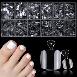 Lifextol 600pc Soft Gel Toe Nail Tips Short Fake Toenail Tips Square Fake Toe Nail Tips for Toes Press on Toeails, Full Cover Clear False Toe Nail Press ons, 12 Size Acrylic Nails Toe Tips