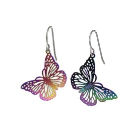 Pretty Smart Butterfly Dangle Earrings Lightweight Metal Cutout on Hypoallergenic Titanium Hooks (Rainbow)