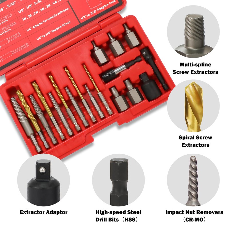 UYECOVE 22Pcs Screw Extractor Set Left Hand Drill Bit Set