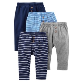 Simple Joys by Carter's Baby 4-Pack Neutral Pant, Blue/Grey Heather/Navy/Stripe, 3-6 Months