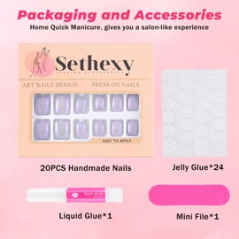 Sethexy Cat Eye Short Square Handmade Press On Nails Gradient Yellow Glossy False Nails with Design 20PCS Full Cover Art Fake Nail for Women and Girls (3)