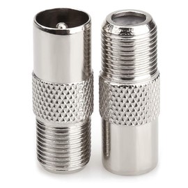NANYI Female To Male TV Aerial Coaxial Coupler,T/F Type Screw Connector Socket to RF Coax Aerial Adapter Nickel plating (Male-Female-2Pack)