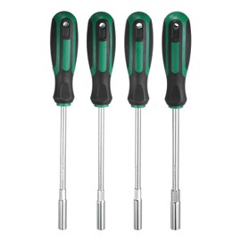 HARFINGTON 4pcs Metric Nut Driver 5mm 5.5mm 6mm 7mm Dia 150mm Round Shank CR-V 6 Point Hex Hexagon Socket Wrench Screwdriver with Non-Slip Handle for Tightening and Loosening Fasteners