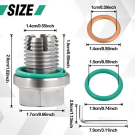 SPEEDWOX M14.1-1.5mm Oversize Piggyback Oil Drain Plug Stainless Steel Self Tapping Oil Pan Thread Repair Kit with O-Ring Gaskets Washers and Hexagonal Wrench for Car Motorcycle