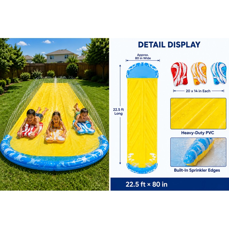 Outdoor Water Slide for Kids - Ultra-Wide 3-Lane PVC Slide