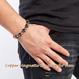 PEALICIOUS Copper Bracelet for Men Magnetic Bracelets as Christmas Gifts, Dainty Copper Jewelry with 3800 Gauss Magnets, Weighted Bracelet for Men Beaded Bracelets Pulsera De Cobre Para Hombres