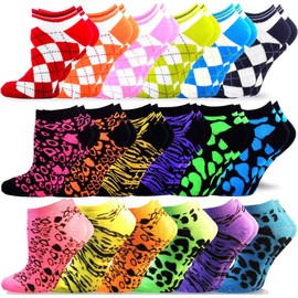 TeeHee Women's Socks No Show Low Cut Soft Acrylic Ankle 18 Pair School Dorm Essentials Gift for Her (Animal Print and Argyle)