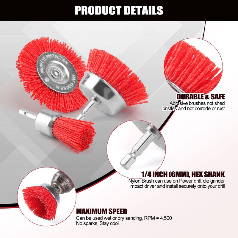 POLIWELL Nylon Abrasive Brush for Drill, 6 Pack Nylon Filament