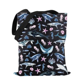 PWHAOO Biologist Gifts Ocean Whale Tote Bag Ocean Animals Tote Bag Ocean Whales Lover Gift, Ocean Whales Tote