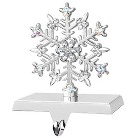 Snowflake Christmas Stocking Holders Rhinestone Silver Metal Mantel Stockings Hanger 3D Snowflake Christmas Sturdy Stand for Fireplace Mantel Shelf Christmas Holiday Decorations