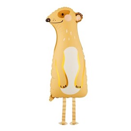 PartyDeco® Standing Foil Balloon Meerkat, 70 cm, Animal Balloon for Standing, Decoration for Children's Birthday Party and Party, Includes Straw