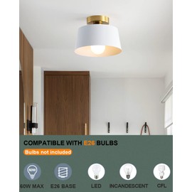 LHLYCLX Ceiling Light Fixture, Hallway Ceiling Light with Gold Plate and Matte Black Shade, Modern Simple Style Porch Light Fixtures Semi Flush Mount (White)