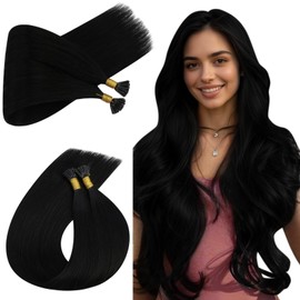 Ugeat Black I Tip Hair Extensions Human Hair Black Itip Human Hair Extensions Medium Length Itips 18 Inch Add Volume for Thicker Lightweight Breathable for Summer 50S