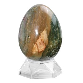mookaitedecor Natürliche Ozean Jaspis Kristall Ei für Ostern Dekor, poliert Edelstein Kugel Ei mit Acryl Ständer für Heimdekoration, 76-90 mm