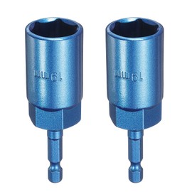 sourcing map 2pcs Nut Driver 19mm Hex Drive Socket CR-V Steel Power Screw Drill Bits Socket Wrench Tools with 1/4" Quick Change Hex Shank for Power Drills Impact Drivers, Blue