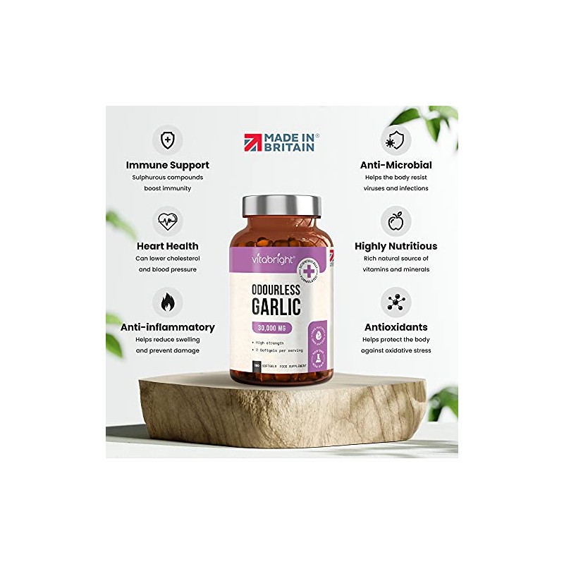 Odourless Garlic Capsules - High Strength 30,000mg - 180 Deodourised