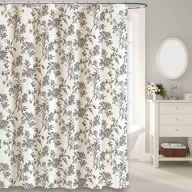 Black Shower Curtain Floral Cotton Linen Cottagecore Shower Curtain for Bathroom 72" W x 78" L