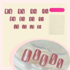 Pink Cat's Eye Press on Nails Short Square False Nails with Glossy Glitter Design Summer Stick on Nails Full Cover Glue On Nails Reusable Artificial Nails for Women Girls Nail Decoration 24Pcs