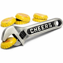 Cheers - Llavero abrebotellas – Herramienta de metal resistente para tapas de cerveza, divertido regalo mecánico para hombres, papá o manitas, accesorio de bar de cochera, regalo para padrinos de boda