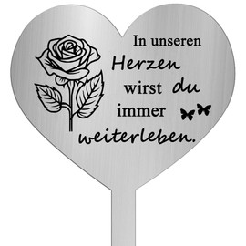 TJUSPIRIT Weatherproof Grave Stake Heart Stainless Steel with Engraving In unseren Herzen wirst du Immer weiterleben Grave Decoration Grave Decoration