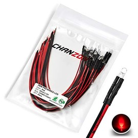 [UL Wire] Chanzon 20 pcs Pre-Wired 3mm Red LED Diode Lights (Clear Round Transparent Lens DC 12V) with 680 ohms 1/4W Resistor and 24awg Wire Indicator Light Emitting Diodes Lighting Bulb Lamp