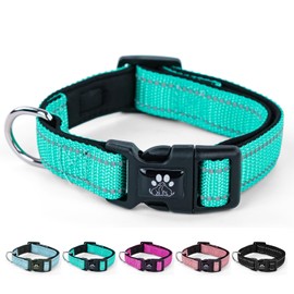 NESTROAD Reflective Dog Collar,Soft Neoprene Padded Dog Collar with Quick Release Buckle,Adjustable Breathable Pet Collar for Medium Dogs(Medium,Teal)