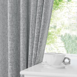 Central Park Dark Gray Pinch Pleated Semi Sheer Curtain Panels Textured Window Treatment Drape Farmhouse Rustic for Living Room Bedroom, 40"x95"x2, Dark Grey/White