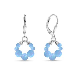 925 Sterling Silver Blue Opal Earrings for Women - Beaded October Birthstone - Sterling Silver Leverback Earrings - Silver Drop Earrings for Women - Formal Earrings - Birthstone Earrings for Women