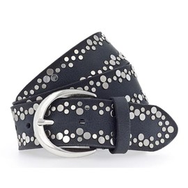 Vanzetti Women's Leather Belt Navy 40 mm with Airbrush Edges and Rivets, navy