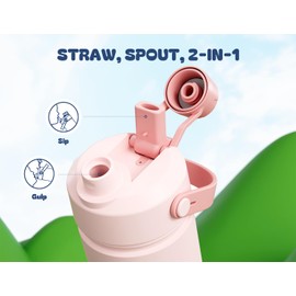 POWCAN 2 Pack 18 oz Kids Insulated Water Bottle for School: Leakproof, 2-in-1 Straw Spout Lid, BPA-Free, Keep Cold 24 Hrs, Stainless Steel Cup for Sports, Travel, Gift for Girls Boys Daughters Sons