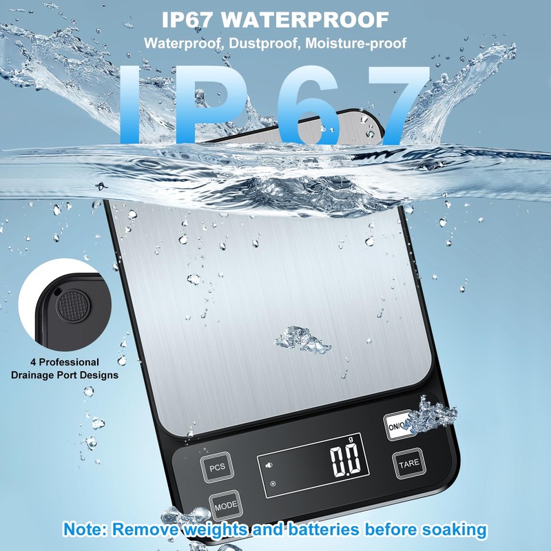 22lb Waterproof IPX67 Kitchen Scale with 0.1g/0.001oz High Precision, Diyife