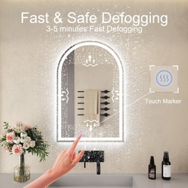 LED Bathroom Mirrors with Lights 24"x36"Arched Mirror for Wall,Anti-Fog,LED Mirrors with Front Light and Backlit, Memory Function for Vanity,Bathroom, Entryway, Living Room