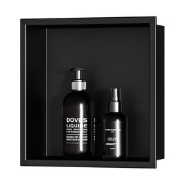 Qeke Stainless Steel Shower Niche 12" X 12", No Tile Needed Wall Niche, Recessed Shower Shelf for Bathroom Storage, Matte Black