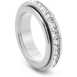 Toar Xdhc Anxiety Ring For Women Spinner Fidget Band Rings For Women Cubic Zirconia Stainless Steel Ring For Men (Silver, 9)