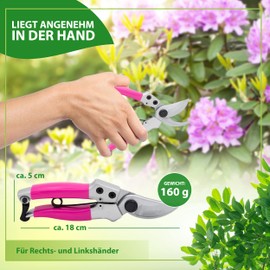 Altera la Vita Garden Shears, Rose Shears, Vine Shears, Extremely Sharp, Pink, for Right and Left-Handed Users, Bypass Scissors, Small Women's Garden Shears, Professional Florist Shears, Tree Shears, Flower Shears