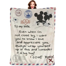 AMLUCOK Letter Blanket to My Wife 50x60 Throw Blanket from Husband I Love You Flannel Blanket for Gift Anniversary Mothers Day for Wife Birthday Gifts