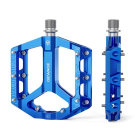 GEWAGE MTB Pedals Bicycle Pedals Set - Flat Pedals for Mountain Bike & Gravel Bike, Non-Slip & Durable, Aluminium Alloy, CNC Machined, 9/16 Inch Axle, Easy Installation (Blue)