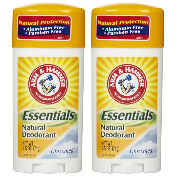 Arm & Hammer Essentials Natural Deodorant, Unscented - 2.5 oz - 2 pk