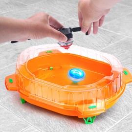 Stadium Set with 6 Light Ignite Spinning Tops and 2 Launchers, Metal Fusion Battling Game, Boys Toy Kids Gift 6+ (Orange)