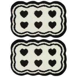 2pcs Heart Pattern Bathroom Rug Skid Water Absorbent Floor Mats Cute Washable Bathroom Mats Tub Sink Doorway Entryway