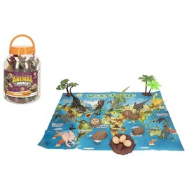 ColorBaby Animal World 47190 Dinosaur Dice, 19 Pieces, Includes World Map in English, Animal Toy, Miniature Dinosaur Figure, Fun and Learning (47190)