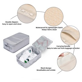 JJ POWER Travel Shoe Bags, Foldable Waterproof Shoe Pouches Organizer-Double Layer, Grey, 2+2 Packs, Daily Use