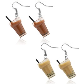 Gleamart 2 Pairs Pearl Milk Tea Earrings Bubble Tea Earrings Creative Jewelry Gifts
