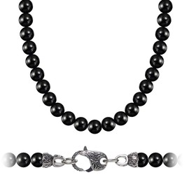 WESTMIAJW 8mm Mens Beaded Necklace Black Onyx Beads Chain Natural Gemstone Healing Crystals Jewellery 50cm