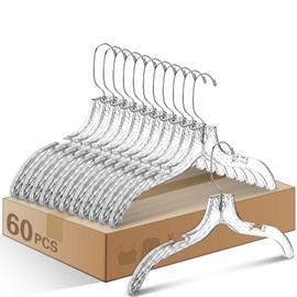 Wesiti 60 Pack Clear Clothes Hangers Bulk 17" Plastic Hangers Crystal Cut Hangers Dress Hangers for Coats Shirts Suits Clothing Store Home Closet (Classic)