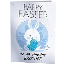 Happy Easter Card For Brother - Easter Bunny & Easter Egg Blue Design