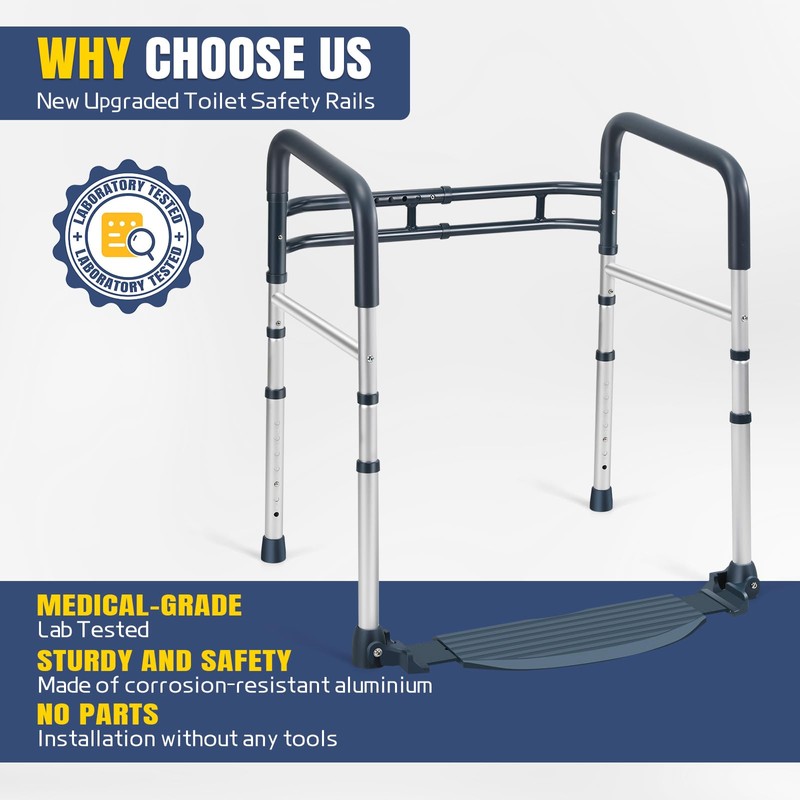 Lianjindun Toilet Safety Rails with Footrest, Folding & Portable Bathroom