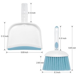 NACENA Small Dust Pan and Brush Set, Mini Broom and Dustpan Set Small Hand Broom and Brush Combo Dust Pan with Teeth for Home Cleaning Drawers Desktop Sofas Pet Care and Outdoor, Blue