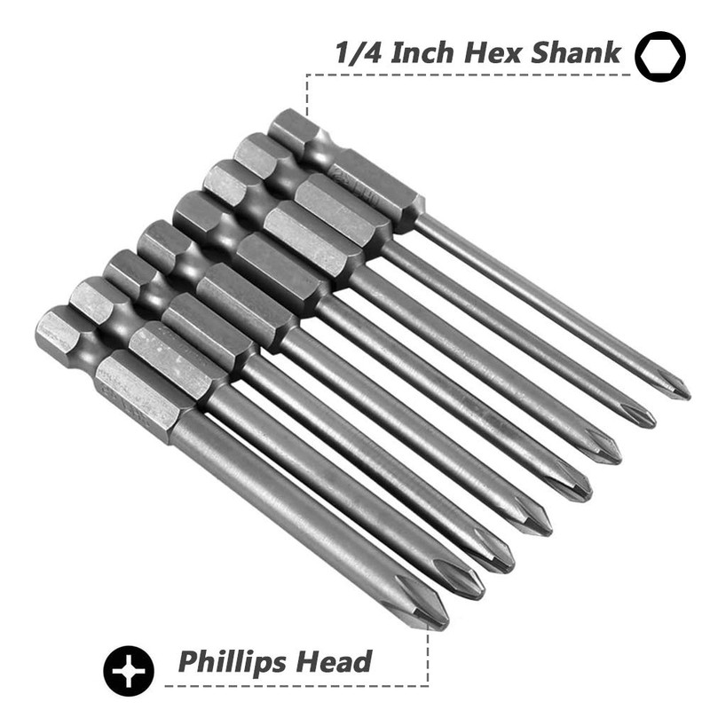 Mesee 8Pcs Long Cross Head Screwdriver Bits with 1/4 Inch